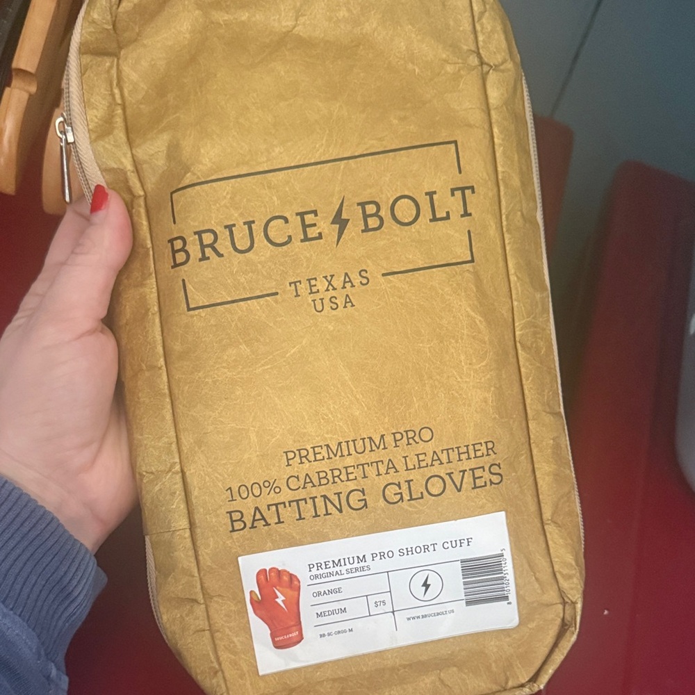 Bruce Bolt Tan Leather Batting Gloves Bag